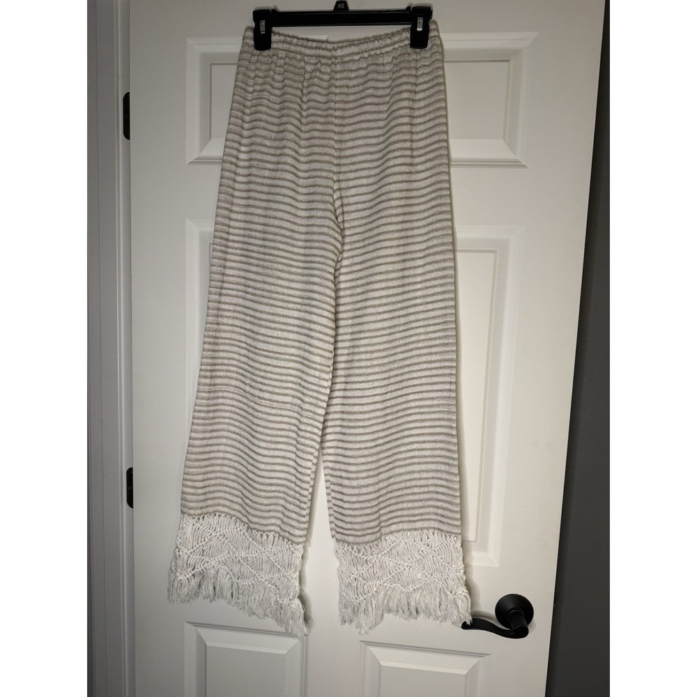 Jaline Resort Tallulah Ecru Fringe Pants Medium White Beige Organic Nwot 295
